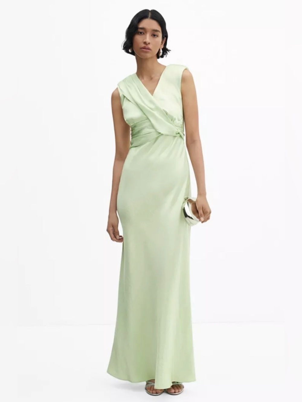 Elegant Sleeveless Mint Green Satin Gown
